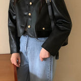 Retro O-Neck PU Leather Jacket