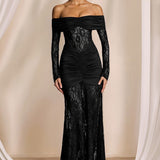 Elegant Lace Off Shoulder Long Sleeve Formal Dress