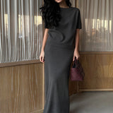 Minimalist Knit Short Sleeve Skirt Set