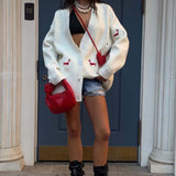 V-Neck Embroidered Cardigan Sweater