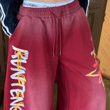 Retro High Waist Drawcord Graphic Sweat Pants