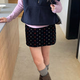 Fashionable Embroidered Polka Dot Velvet Skirt