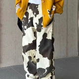Baggy Cow Pattern Wide Leg Jeans