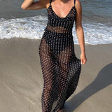Sheer Mesh Backless Tie Cami Maxi Dress