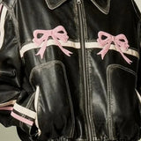 Vintage Faux Leather Bow Jacket