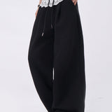 Lace Insert Ruffle Wide Leg Pants