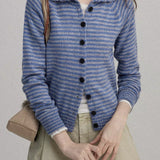 Color Block Striped Fitted Wool Knit Cardigan