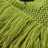Polka Dot Knit Fringe Hem Maxi Dress
