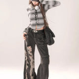 High Waist Ripped Wide Leg Jeans