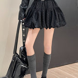 Polka Dot Black Belted Tulle Mini Skirt