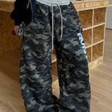 Retro Camo Letter Graphic Curved Sweat Pants