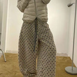Warm Thickened Polka Dot Fleece Drawcord Pants