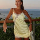 Alluring Asymmetric Lace Trim Fitted Mini Dress