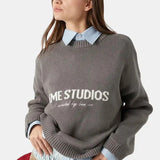 Embroidery Knit Slouchy Pullover Blouse