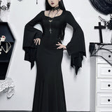 Halloween Sheath Witch Vintage Batwing Sleeve V Neck Long Mermaid Formal Evening Dress