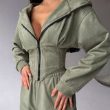 Hooded Drawstring Two Piece Pants Set