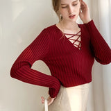 Slim Fit Lace Up V Neck Sweater