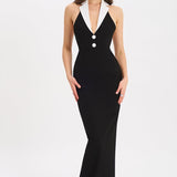 Collared Backless Slit Maxi Dress