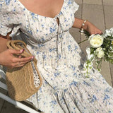 Lace-Up V-Neck Backless Floral Dress