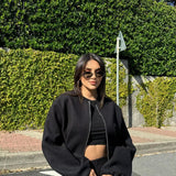Faux Wool Short Zip Bomber Jacket