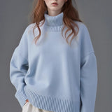 Solid High Neck Loose Knit Sweater