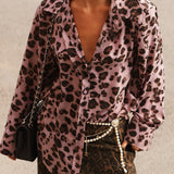 Leopard Print Shoulder Pad Blouse