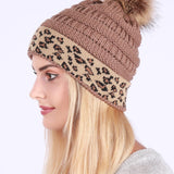 Leopard Print Slouchy Knit Beanie Hat