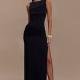 Ruched Split Backless Maxi Dress