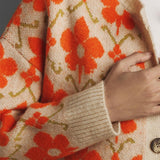 Floral Jacquard Elegant Long Sleeve Knit Cardigan
