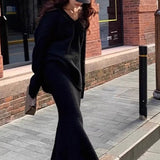 Lazy V-neck Knit Sweater Mermaid Skirt Two Piece Set