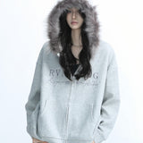 Fur Collar Oversized Zip Hoodie