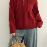 Drawstring Hooded Knit Sweater