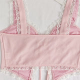 Lace Trim Patchwork Sexy Slinky Backless Crop Top