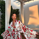 Fresh Floral Print Lantern Sleeve Mini Dress