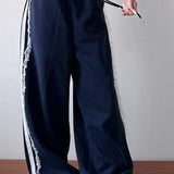 Lace Trim Wide Leg High Waist Pants