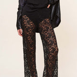 Lace Sheer High Waist Patchwork Straight Pants