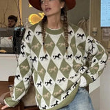 Casual Horse Graphic Pullover Sweater