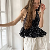 Vintage Polka Dot Tie Halter Crop Top