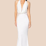 V-Neck Halter Lace Backless Fishtail Party Dress