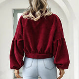 Corduroy Cropped Lantern Sleeve Jacket