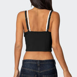 Faux Two Piece Bow Lace Sweet Crop Top