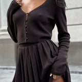 Sexy Knit Crop Top Two Piece Skirt Set