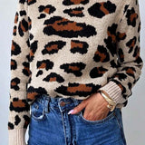Colorblock Leopard Crewneck Sweater