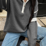 Casual Zip Front Long Sleeve Sweater