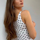 Polka Dot Contrast V Neck Sleeveless Crop Top
