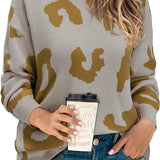 Women's Casual Leopard Print Sweater Loose Long Sleeve Crew