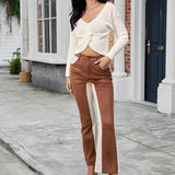 Women's V-Neck Criss Cross Twisted Back Pullover Knitted Crop Sweater
