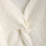 Women's V-Neck Criss Cross Twisted Back Pullover Knitted Crop Sweater