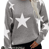 Women's Casual Leopard Print Sweater Loose Long Sleeve Crew