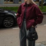 Burgundy Casual Zip Jacket